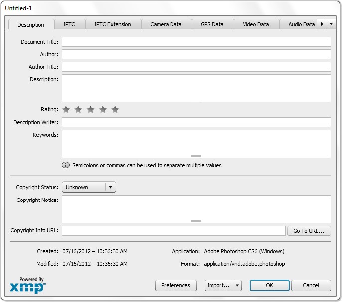 اطلاعات اسناد در فتوشاپ
