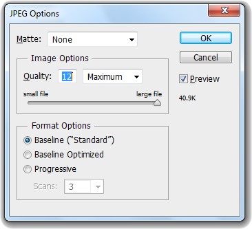گزینه JPEG Options در فتوشاپ
