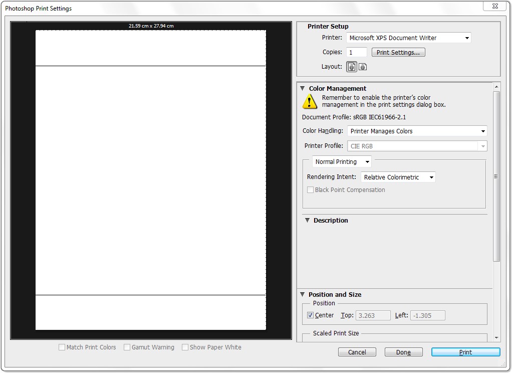 تنظیمات چاپ در فتوشاپ