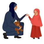 تصویر وکتور مادر و دختر مسلمان خانواده خاورمیانه
