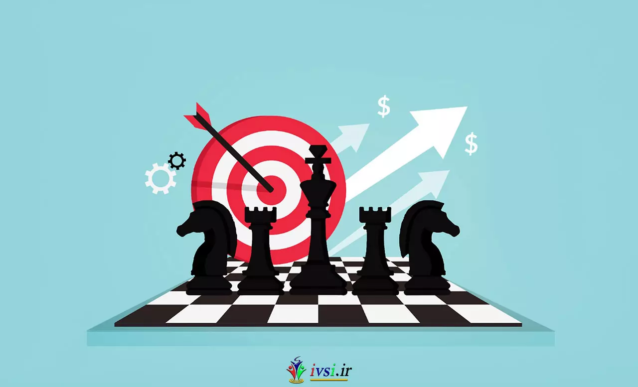 مفهوم استراتژی کسب و کار با نماد مهره های شطرنج و تصویر هدف