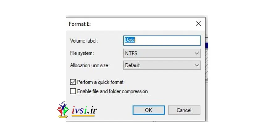 شکل 3. دستور format به کاربر اجازه می دهد تا حجم را نامگذاری کند، یک سیستم فایل بین FAT32، NTFS و exFAT را انتخاب کند و در صورت تمایل، فرمت و فشرده سازی فایل را سریع انجام دهد.