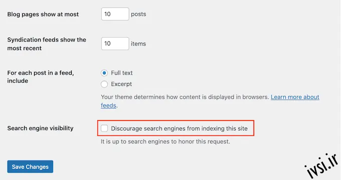 تنظیمات مشاهده موتور جستجوی وردپرس