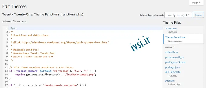 کد را به عنوان مثال به functions.php اضافه کنید