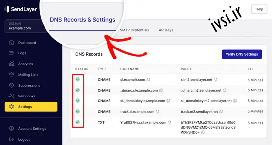 Sendinblue DNS TXT رکوردها را پس از تأیید تأیید می کند