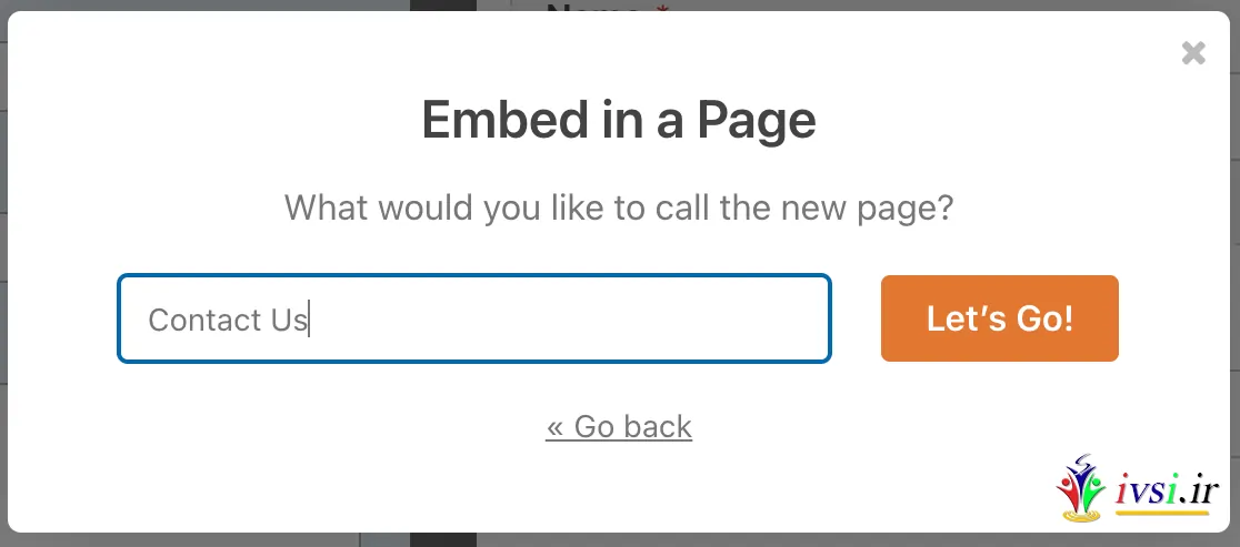 گزینه Create New Page در فرم embed wizard