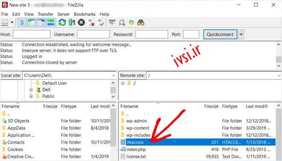 فایل htaccess وردپرس در Filezilla
