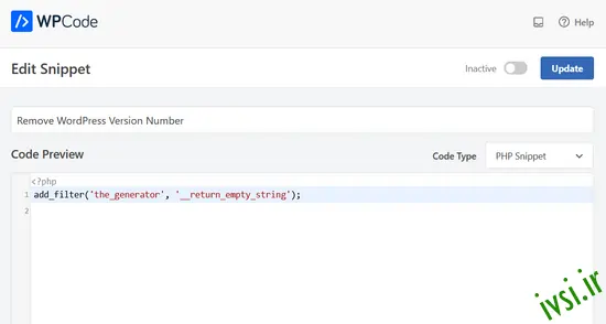 WPCode حذف قطعه کد نسخه وردپرس