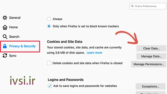 کوکی ها و داده های سایت را در فایرفاکس پاک کنید