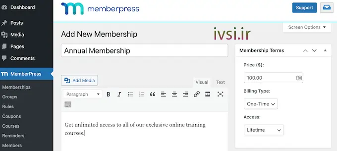 فروش اشتراک آموزشی با استفاده از MemberPress