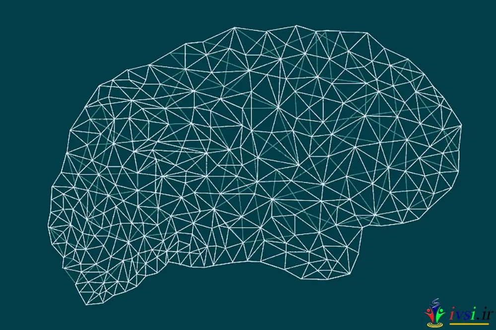 شبکه مشبک شکل مغز، گرافیک مش چندضلعی، پس‌زمینه آینده‌نگر.