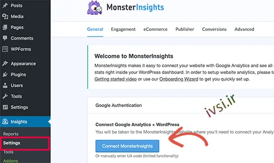 Google Analytics را با استفاده از MonsterInsights متصل کنید