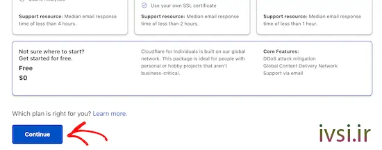 طرح رایگان Cloudflare را انتخاب کنید
