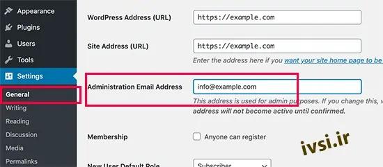 تغییر ایمیل مدیریت سایت وردپرس