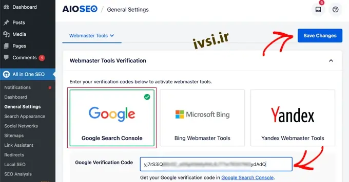 افزودن کنسول جستجوی گوگل به وردپرس استفاده از All in One SEO (AIOSEO) 