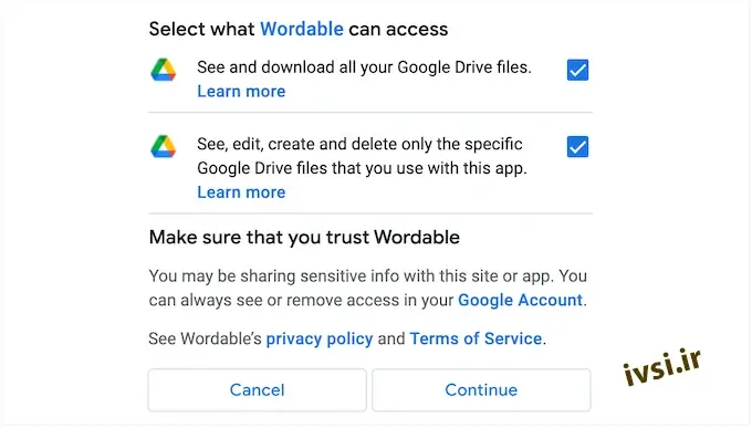 امکان دسترسی Wordable به Google Drive شما