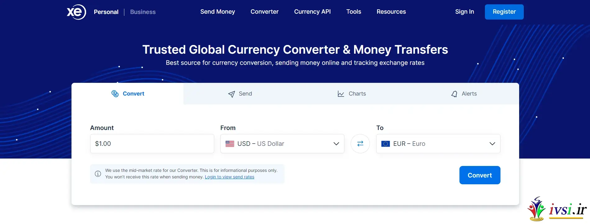 xe.com: مبدل ارز جهانی و انتقال پول مورد اعتماد
